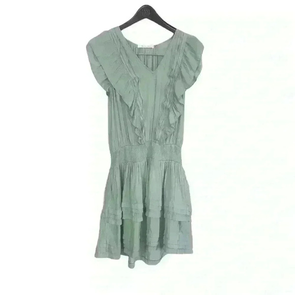 Mustard Seed Mini Dress Size M Pleated Detail Mint Green Woven Casual Boho Silky - Picture 8 of 13